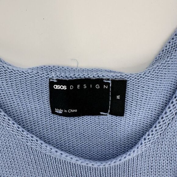 ASOS DESIGN Knitted Mini Dress Flower Applique Women’s Size M Blue Sleeveless - Picture 8 of 12